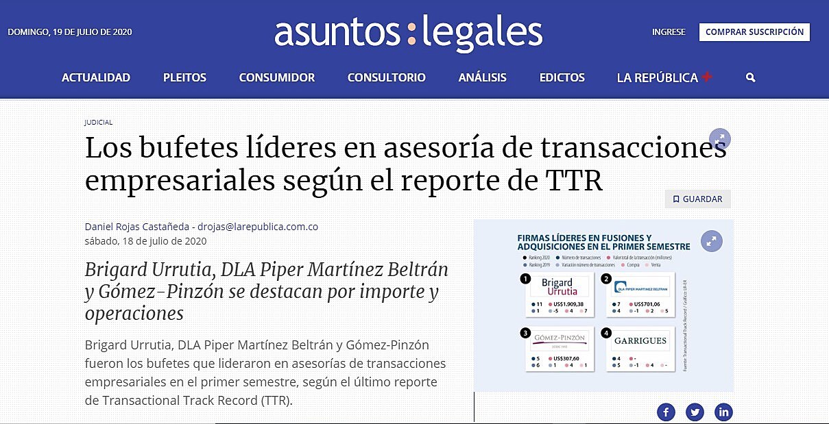 Los bufetes lderes en asesora de transacciones empresariales segn el reporte de TTR